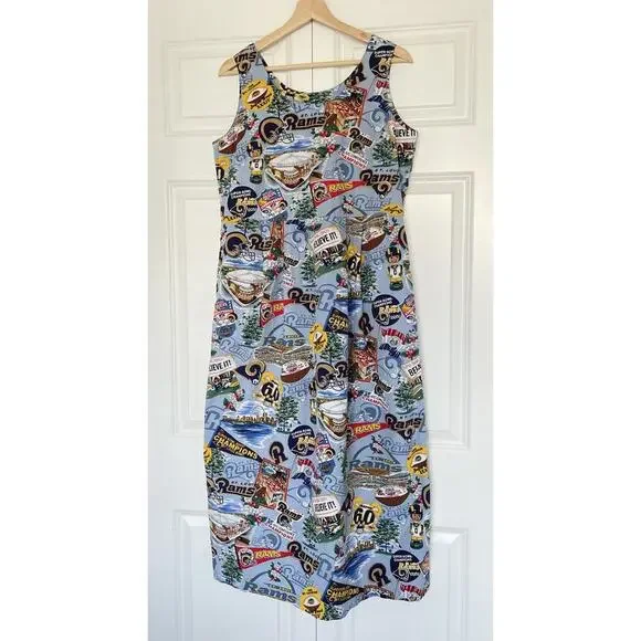 Vtg Reyn Spooner NFL Rams Hawaiian Maxi / Midi Dress Size Medium - Picture 1 of 6
